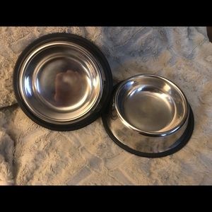 Two stainless steel pet bowls